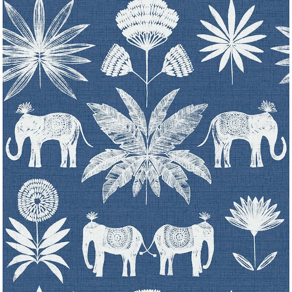 Manhattan Comfort Marseille Bazaar Blue Elephant Oasis 33 ft L X 205 in W Wallpaper BR4014-26436 - main